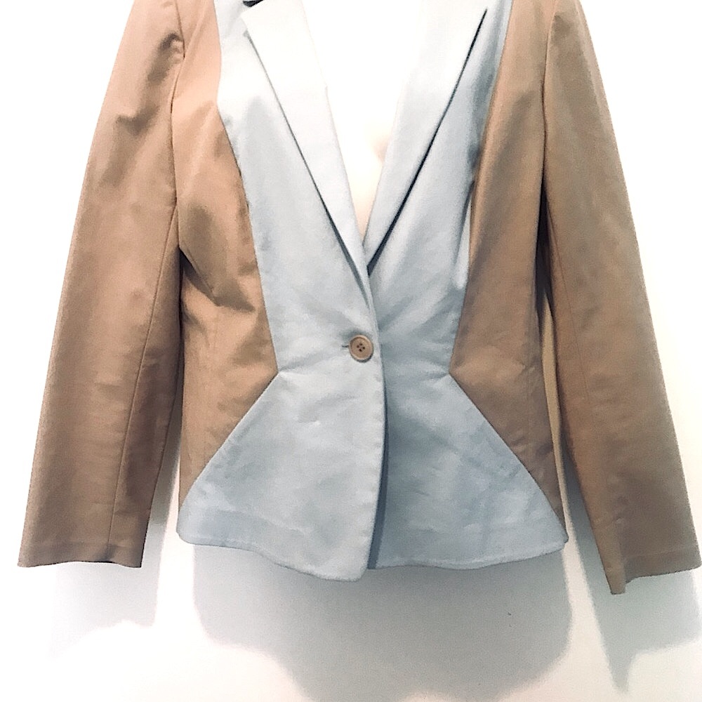 Lafayette 148 New York Blazer Color Block Tan Peri Casual Tailored Size …